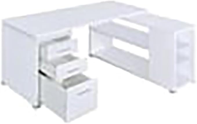 UrbanPro L-Shaped Wood Writing Desk 60 W x 47.25 D x 29.5 H White/Silver Finish MDF and Laminate Construction 3 Drawers with File Cabinet Open Shelves Reversible Home Office Desk