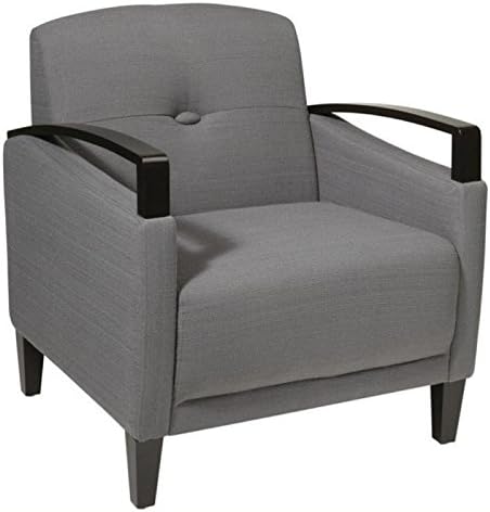 Bowery Hill Accent Chair Gray Woven Fabric Solid Wood Arms and Legs Espresso Finish 30W x 29.5D x 32H Box Spring Seat Comfortable Foam Cushions Modern Accent Chair for Living Room or Office