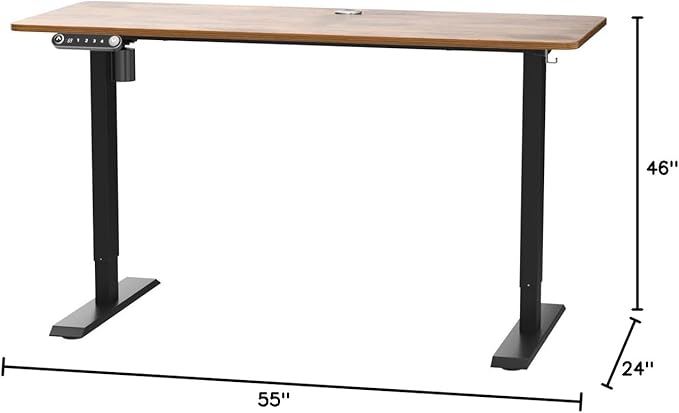 farexon Electric Standing Desk Adjustable Height 55 x 24 Inch Sit Stand up Desk with Large Mouse Pad 2 Metal Hook4 Wheels4 Memory Preset Heights Home Office Computer Desk（Brown）