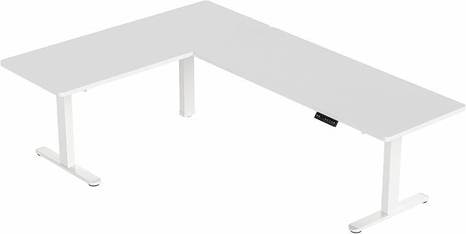 VIVO Electric Height Adjustable 83 x 60 inch Corner Stand Up Desk 2 White Solid Table Tops White Frame Memory Controller L-Shaped Workstation 3E Series DESK-KIT-3E8W