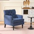 Tufted Club Chair Accent Chair with Lumbar Pillow Upholstered Button Armchair Linen Fabric Sofa Chairs for Bedroom Living Room Mid Century Modern with Studded Reading Chair Blue