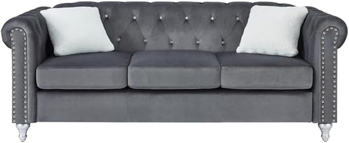 Glory Furniture Raisa Velvet Sofa in Gray