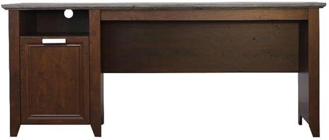 Pemberly Row Contemporary Executive Desk 71 Wide Two-Tone Brown Finish Transitional Style with Cabinet and Shelf Cord Management for Home Office Workspace