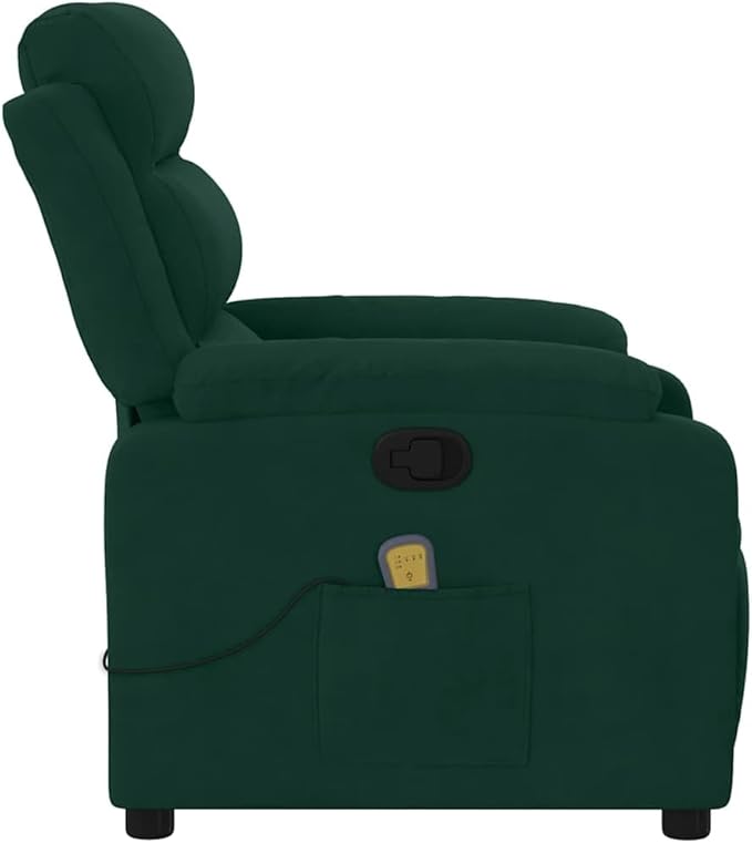 vidaXL Dark Green Velvet Massage Recliner Chair with Adjustable Armrests and USB Functionality for Living Room Home Theater Relaxation Single Sofa TV Office Reclining Armchair