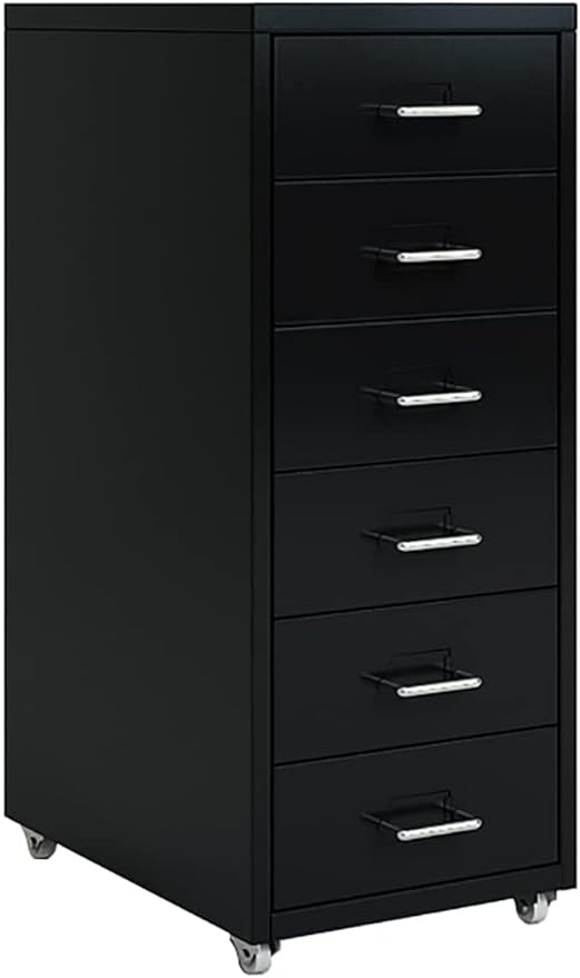 6-Drawer File Cabinet Metal Mobile File Cabinet with Wheels Filing Cabinet Under Desk for Home/Office (Color:Black)