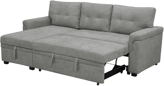 Naomi Home 85 in. Convertible Sofa with Storage Reversible L Shape Sofa Couch with Chaise Comfy Couches for Living Room Gray/Velvet