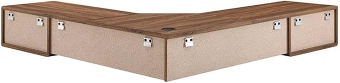 Modway Transmit 55 Wall Mount Corner Wood Office Desk in Walnut/White