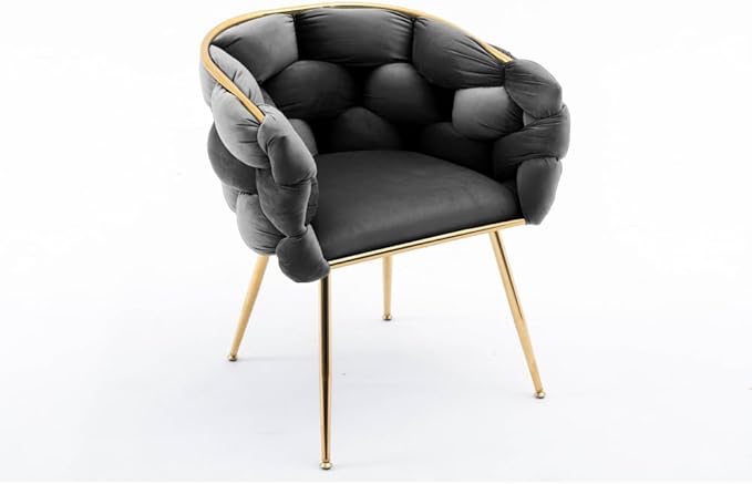 Luxury Modern Simple Leisure Velvet Single Sofa Chair Bedroom Lazy Person Household Dresser Stool Manicure Table Back Chair (Black + Velvet)