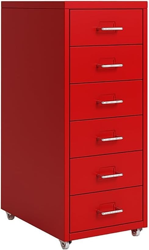 File Cabinet Metal File Cabinet Cabinet with Wheels 3/5 /6/8 Drawers Vertical Filing Cabinet for Home/Office (Color : Red Size : 6 Drawer)