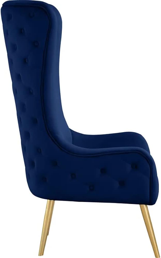 Best Master Furniture Venetian 50 High Back Tufted Velvet Accent Chair Wingback Lounge Armchair with Gold Legs and Upholstered Button Detailing for Living Room Bedroom or Office (Navy)