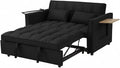 3 in 1 Convertible Sleeper Sofa Bed Pull Out Couch Bed with USB Ports Foldable Tables &amp Phone Stand Adjustable Backrest Velvet Loveseat Futon Couch for Living Room Bedroom Samll Space Black