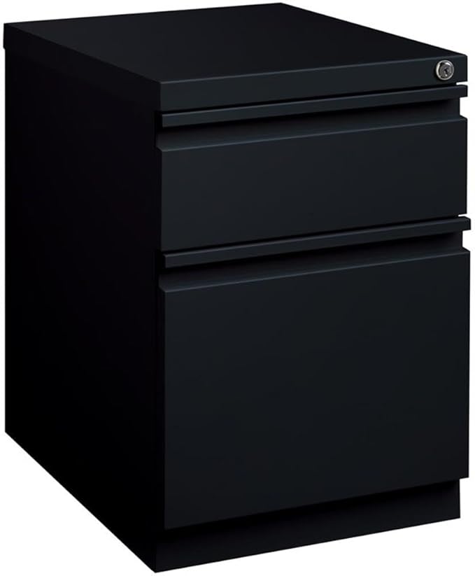Pemberly Row Mobile Pedestal Filing Cabinet 2-Drawer Box/File 20 D Metal Construction Black Finish Hidden Casters Lockable Full Extension Drawers Fits Under Work Surface Office Storage