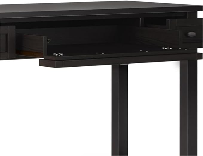 Pemberly Row Solid Wood Writing Desk 48 in Hickory Brown Finish Transitional Design with Keyboard Tray Side Storage Drawers Shaker Style for Home Office or Living Room