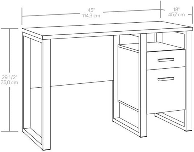 Pemberly Row Contemporary Single Pedestal Desk 45 in Wide Engineered Wood and Metal Construction Blade Walnut and Silver Finish with Storage Drawers and Shelf Home Office Computer Table