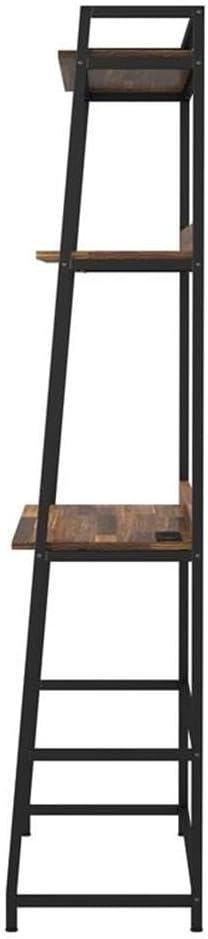 Pemberly Row Transitional Metal Writing Desk 36 W x 17 D x 73.63 H Brown and Black Finish USB and Power Outlet Steel Frame with Shelves Minimalist Design Home Office Desk