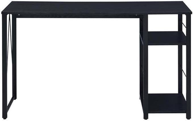 BOWERY HILL Writing Desk Wooden Top with Black Metal Open Base 47 W x 19 D x 28 H 2-Shelf Design Rustic Industrial Style Particle Board and Paper Veneer Home Office Desk with Storage