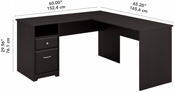 Atlin Designs 60 L Shaped Wood Computer Desk with Drawers Espresso Oak Finish Built-in Wire Management File Drawer Box Drawer Open Cubby 200 lb Weight Capacity Home Office Desk