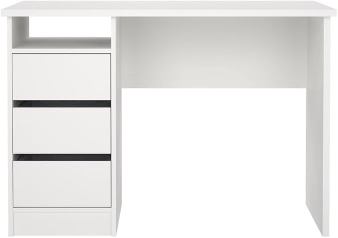 White Home Office Desk with 3 Drawers and Open Shelf Stylish Computer Desk and Study Table for Bedroom Office or Work from Home Workspace