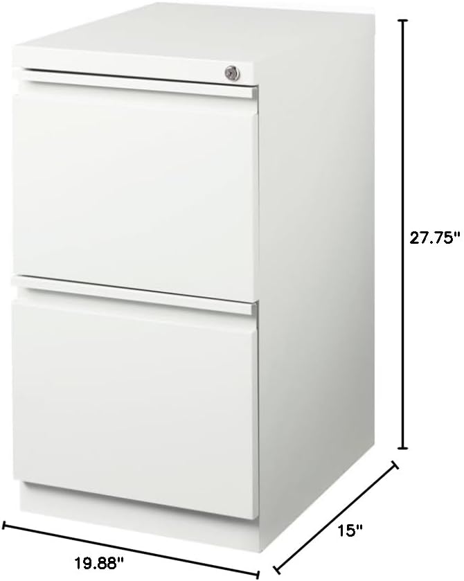 Pemberly Row 2 Drawers 27.75 Vertical White Metal Filing Cabinet Lockable Pre-Assembled Stationary Letter Size for Home Office