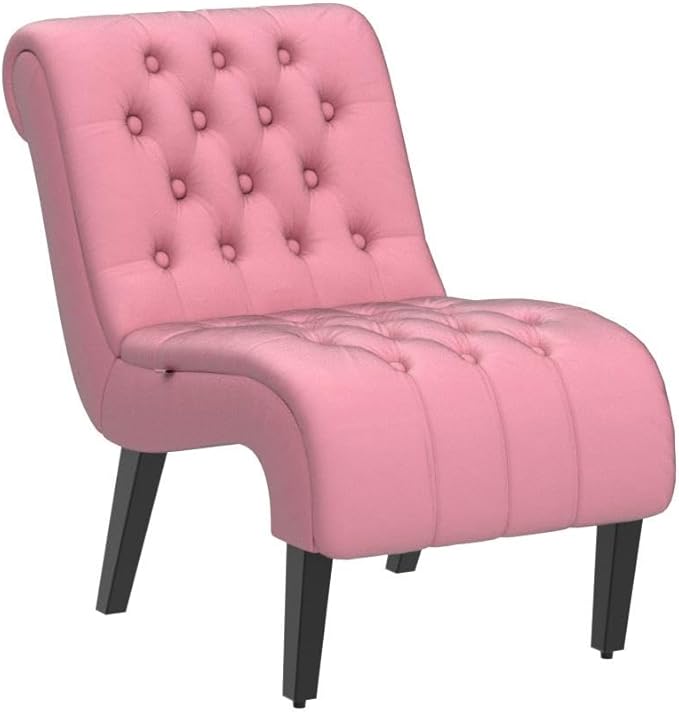 KINFFICT Velvet Accent Lounge Chair for Living Room Modern Leisure Chair with Tufted Backrest Indoor Armless Side Chair Upholstered Bedroom Sleeper Chairs with Solid Wood Legs
