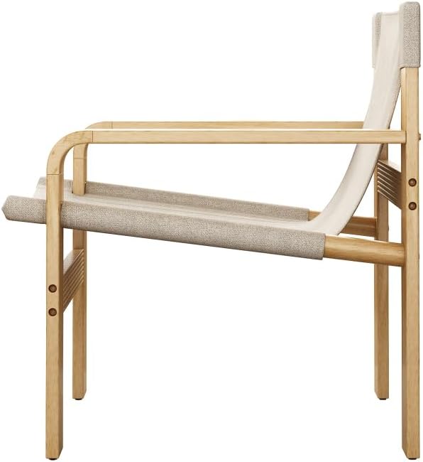 Detachable and Washable Oak Accent Chair Wide Armrest Mid-Century Lounge Chair Linen Fabric Armchair &amp Solid Wood Frame for Living Room Bedroom Balcony (White) (White + Wood+Fabric + Oak)