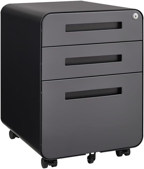 3-Drawer Mobile Filing Cabinet with Lock Metal Filing Cabinet to be Installation Required (Dark Grey)