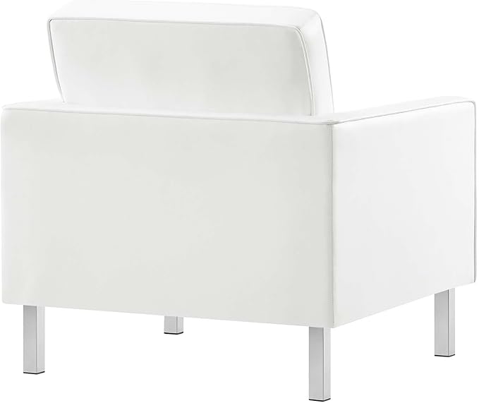 Modway EEI-3391- Loft Tufted Button Faux Leather Upholstered Accent Armchair in Silver White