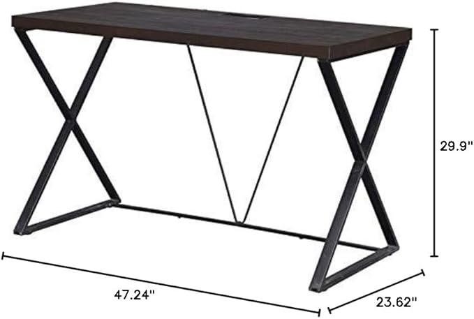 Pemberly Row Industrial Metal Computer Desk 47.25 x 23.62 x 30 in Elm Wood Grain Top Black Powder-Coated Frame Simple Clean Lines Rustic Style Home Office Desk