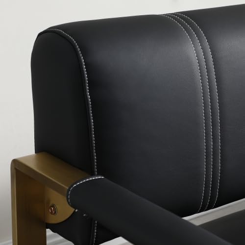 Modern Faux Bonded Leather Loveseat Sofa with Golden Metal Arms 2 Seater Sofa Couch Small Love Seats for Office Apartment Living Room (Black)