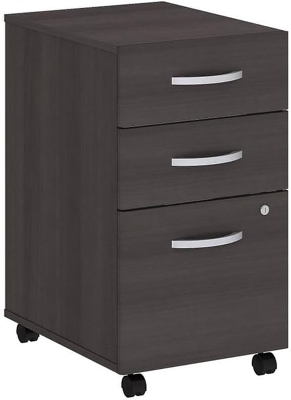 Scranton &amp Co 3 Drawer Mobile File Cabinet 27.87 H x 15.7 W x 20.15 D Laminate Over Engineered Wood Storm Gray Finish Lockable Drawers Brushed Nickel Hardware Office Storage with Casters