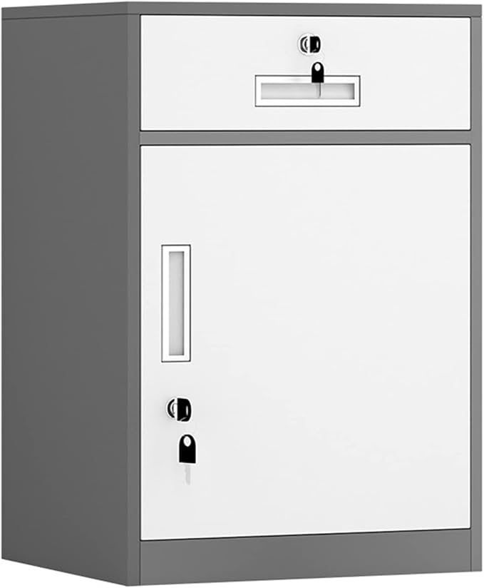 HASMI Filing Cabinet File Cabinet with Lock Under Desk Metal Filing Cabinet 1 Drawer and 1 Cabinet File Cabinet for Legal/Letter/A4 File Fully Assembled Storage Cabinet (Color : Gris)