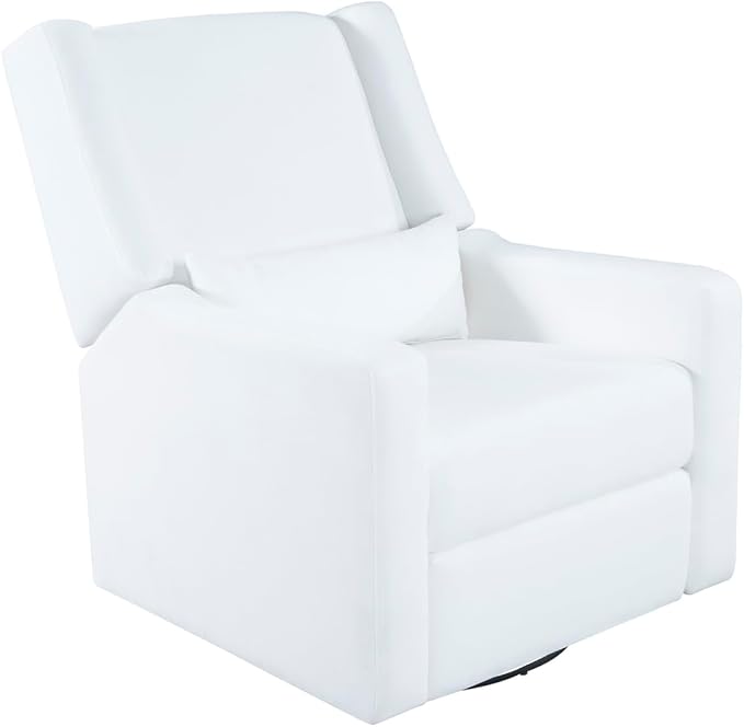 Naomi Home Tanya Luxury Motion Recliner Chair Bright White – Plush Upholstered Glider Rocker with USB Charging Swivel and Lumbar Support for Nursery Comfort 275 lbs Capacity