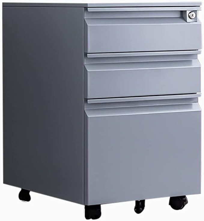 Office Desk Organizer Mobile File Cabinet with Lock and Drawers Lockable Pedestal with Silent Slide Grey