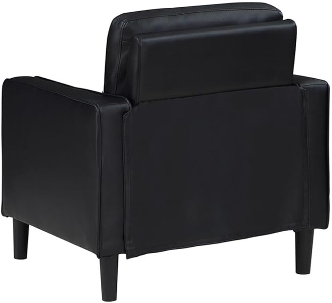 Pemberly Row Faux Leather Upholstered Accent Chair Black 33.5 in H x 32.25 in W x 31.5 in D Structured Track Arms Sinuous Spring Seating Compact Modern Design for Living Room or Office
