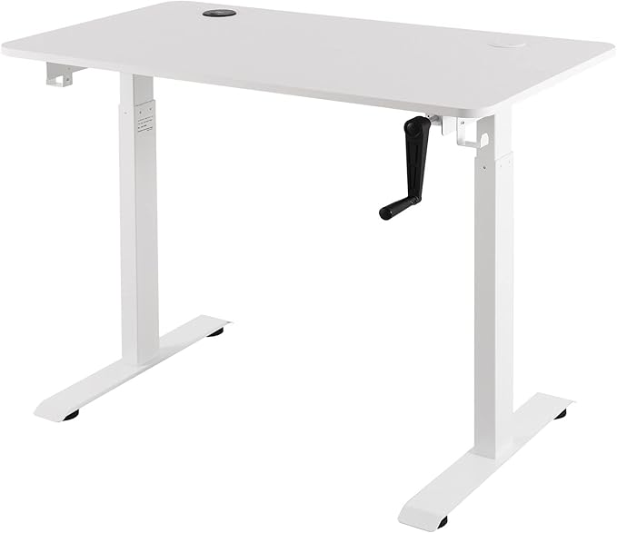 UNICOO Crank Adjustable Height Standing Desk Game Table Home Office Table Computer Desk with USB and Wireless Charger (NTCSET-01-White - M2)