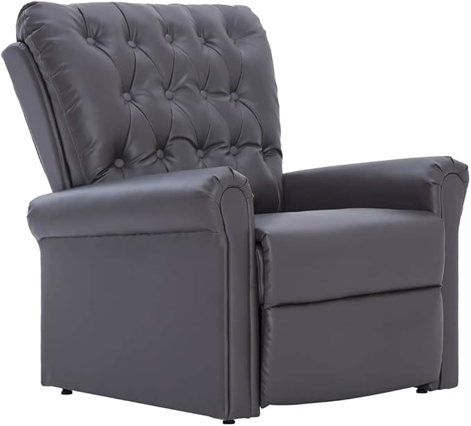 vidaXL Reclining Chair Leather Reclining Chair for Living Room Wingback Recliner Chair with Adjustable Foot and Backrest Gray Faux Leather