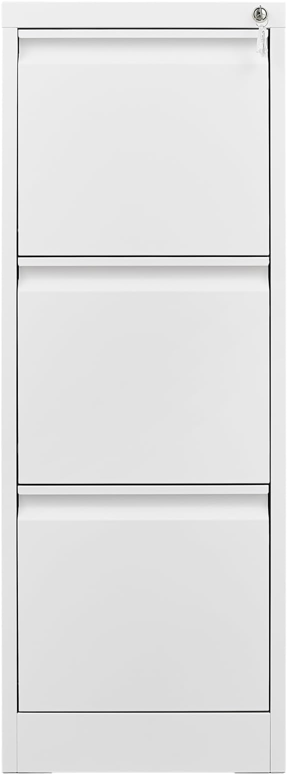 3 Drawer File Cabinet with Lock Metal Vertical Storage Cabinet for Home Office Narrow Steel File Organizer for Letter and Legal Size Documents (White)