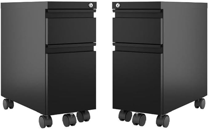 Home Square 2 Piece Pedestal Mobile Wood Filing Cabinet Set in Black