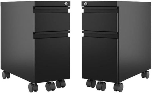 Home Square 2 Piece Pedestal Mobile Wood Filing Cabinet Set in Black