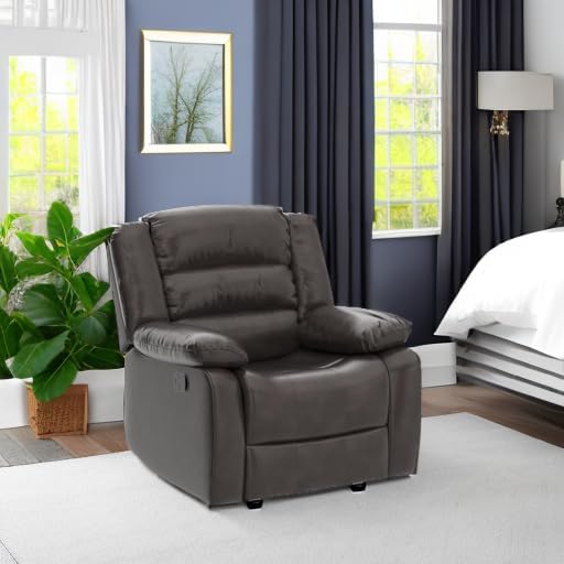 ANJ Manual Recliner Chair Breathable Faux Leather Reclining Chairs with Overstuffed Arm and Back Living Room Single Sofa Recliners (Dark Brown)