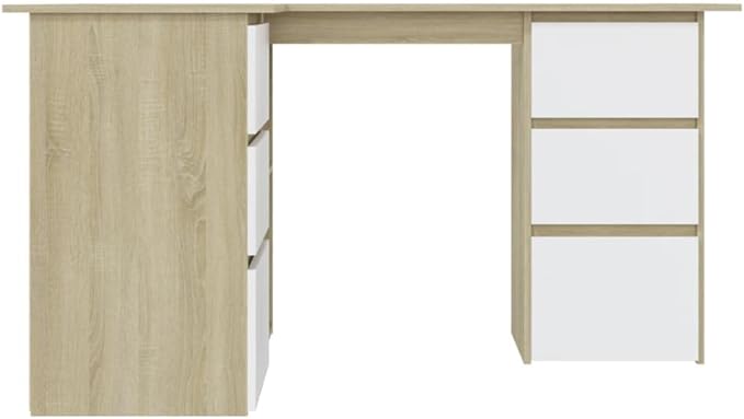 L Shaped Corner Desk Modern Writing Computer Desk Home Office Desk Writing Study Table PC Desk Workstation for Bedroom White and Sonoma Oak 57.1x39.4x29.9 Engineered Wood(F)