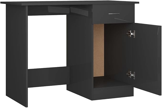 Modern Writing Computer Desk with a Drawer and a Door Home Office Desk Writing Study Table PC Desk Workstation for Bedroom High Gloss Gray 39.4x19.7x29.9 Engineered Wood(E)