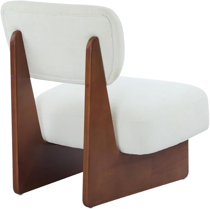[Set of 2] Modern Beige Lounge Chair with Polyester Upholstery Sturdy Black Wood Base Stylish and Comfortable Accent Seating for Living Room (Walnut + White + Polyester + Solid Wood)