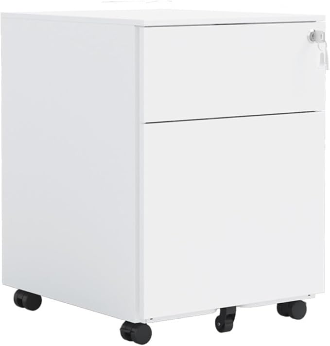 Mobile File Cabinets Steel Mobile File Cabinet with 2 Drawers Lock for Home Office Legal Letter A4 F4 Size 15.35x7.72x21.18 Inch(White)