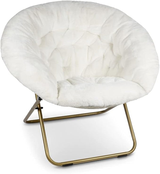 Milliard Saucer Chair For Adults Teens &amp Kids White Faux Fur XL Circle Chair for Bedroom Dorm &amp Gaming Foldable Comfy Accent Seat for Small Spaces Folding Moon / Mushroom / Round Oversiz