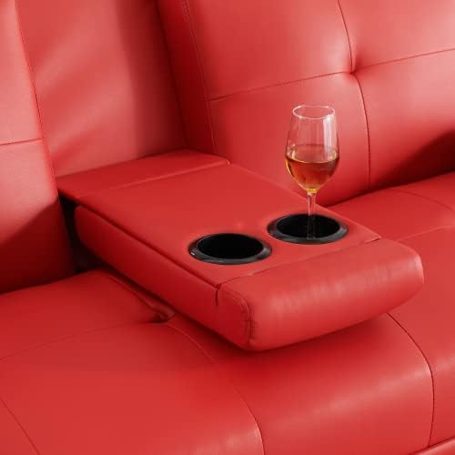Futon Sofa Bed Modern Folding Couch for Small Space Faux Leather Convertible Loveseat Sleeper Bed Daybed Recliner Lounge Sofas for Living Room2 Cup HoldersMetal LegsRemovable Armrests (Red)