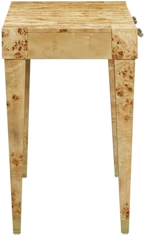 Pemberly Row Contemporary Acacia Burl Work Desk Natural Finish Handmade Furniture Brass Tipped Legs Fully Finished Back Rustic Home Office Desk Textured Acacia Wood