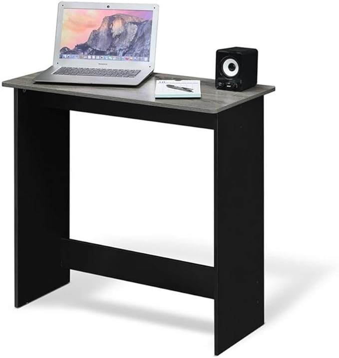 Pemberly Row Simplistic Study Table 31.5 W x 15.5 D x 29.75 H Engineered Wood French Oak Gray/Black Finish Compact Design Durable Desk for Home Office or Small Spaces