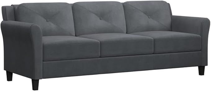 BOWERY HILL Transitional Set of 2 Solid Hardwood Frame Dark Gray Microfiber Upholstered Stationary Sofa &amp Loveseat with Tufted Back Cushions