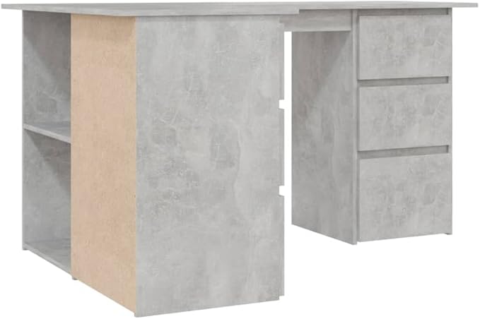 L-Shaped Writing Desk Corner Computer Desk with Drawer and Shelves 57.1in Study Table Workstation for Home Office Multipurpose PC Laptop Table Work Table Office Desk (Concrete Gray)